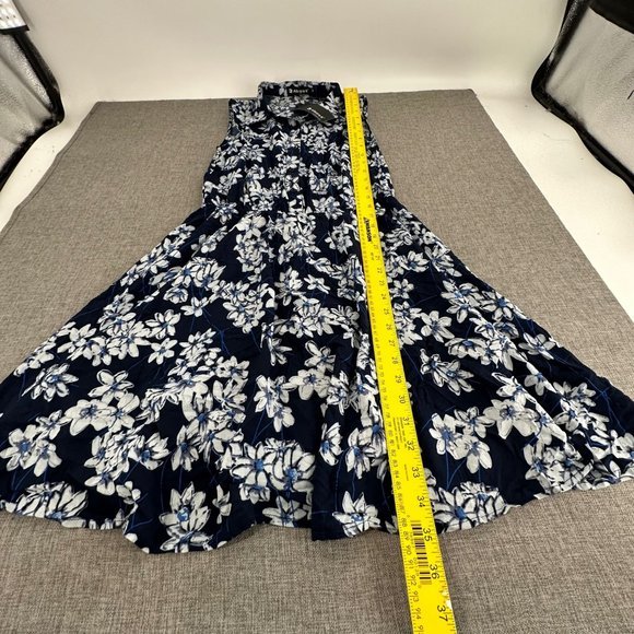 Allegra K Sundress Floral‎ Navy Blue White Dress Medium Rayon Button Down - Picture 6 of 11